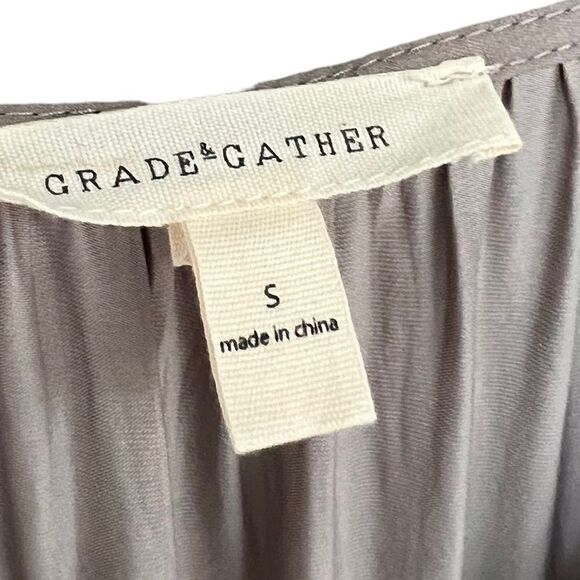 Grade & Gather Ruffle Satin V-Neck Dress Gray S - Picture 4 of 6